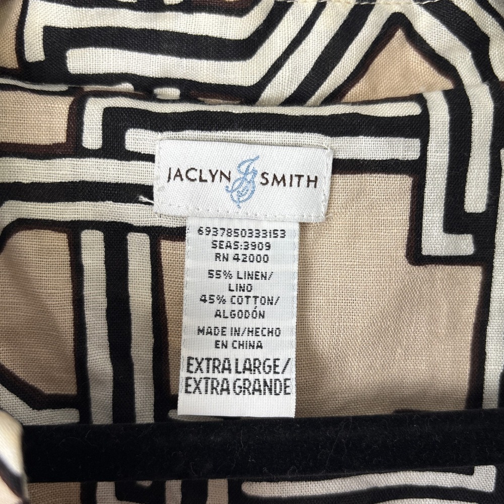 Jaclyn Smith Jacket Womens XL Beige Black Geometric Linen Retro Minimalist Artsy - Picture 9 of 16